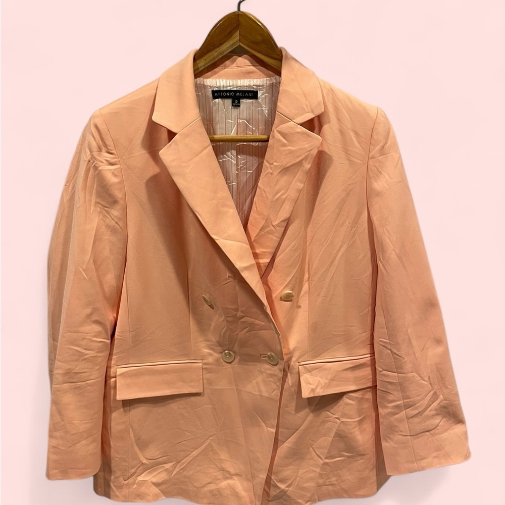 Beautiful 🍑 peach stripes lined double breasted blazer Antonio Melani sz 10